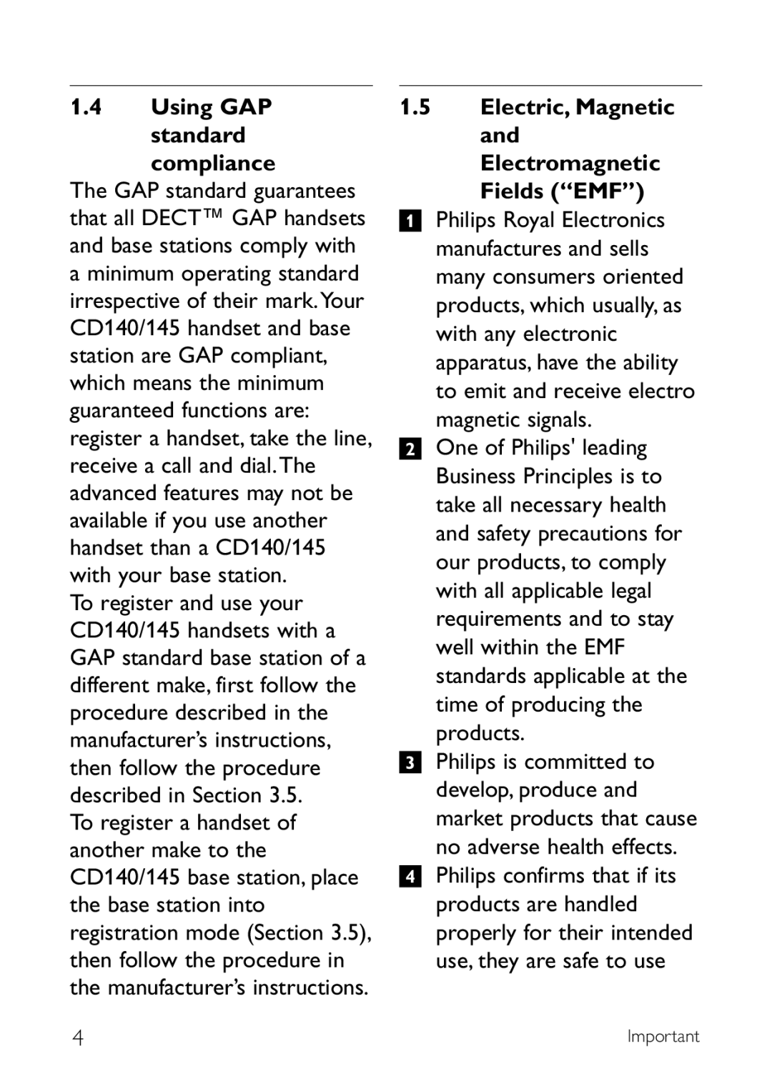 Philips CD140 manual Using GAP standard Compliance, Electric, Magnetic and Electromagnetic Fields EMF 