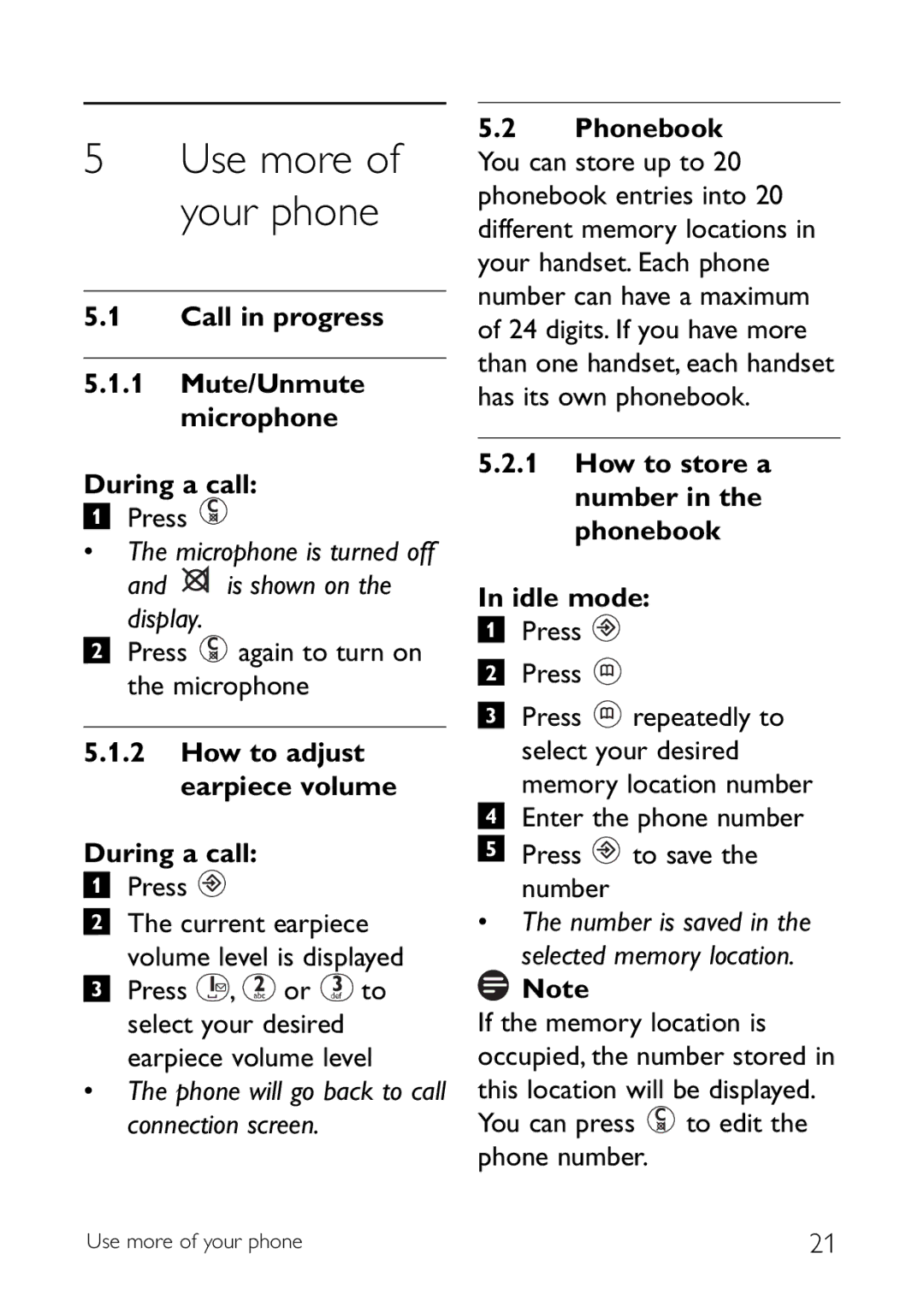 Philips CD145 manual Call in progress Mute/Unmute microphone During a call, Is shown on the display 