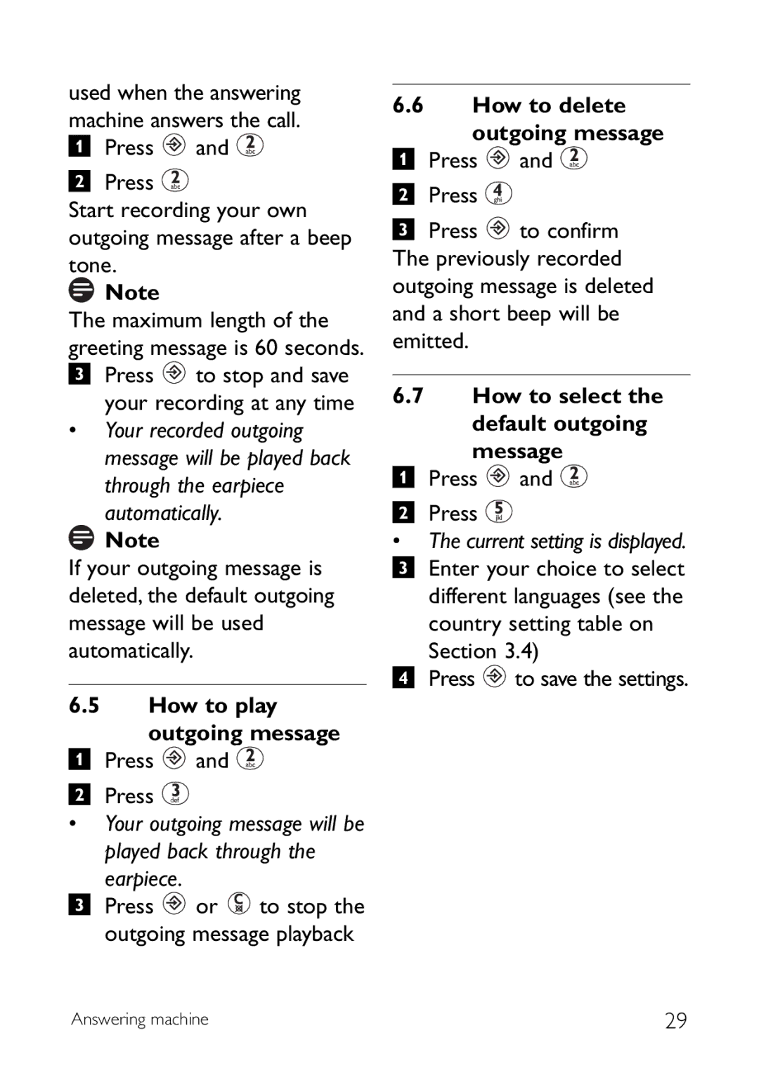 Philips CD145 How to play Outgoing message, How to delete outgoing message, How to select the default outgoing Message 