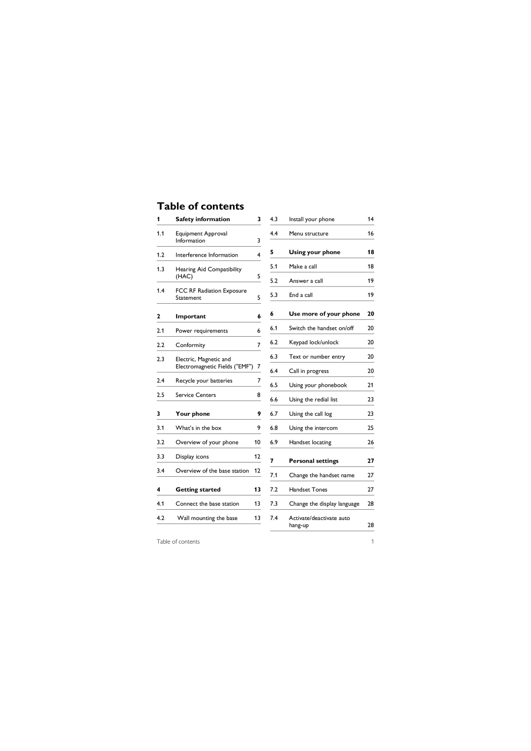 Philips CD150 manual Table of contents 