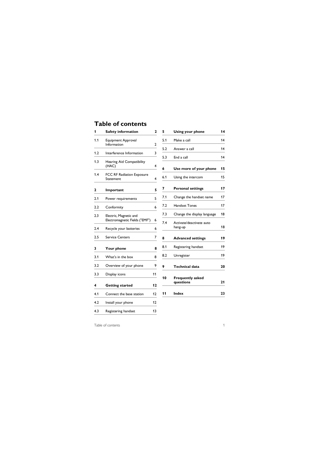 Philips CD 1550, CD1550B manual Table of contents 