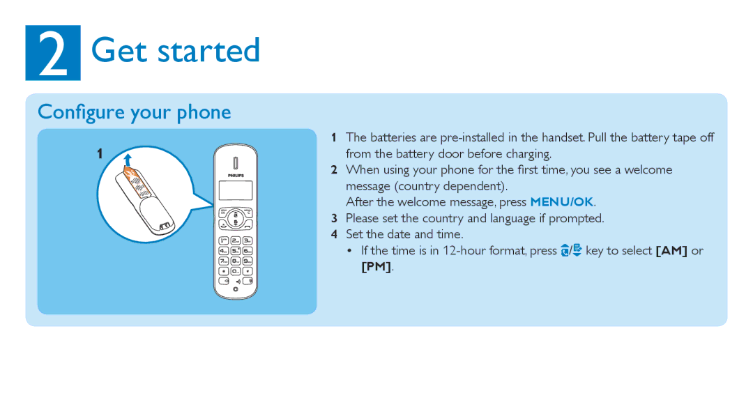 Philips CD186, CD181 quick start Get started, Configure your phone 