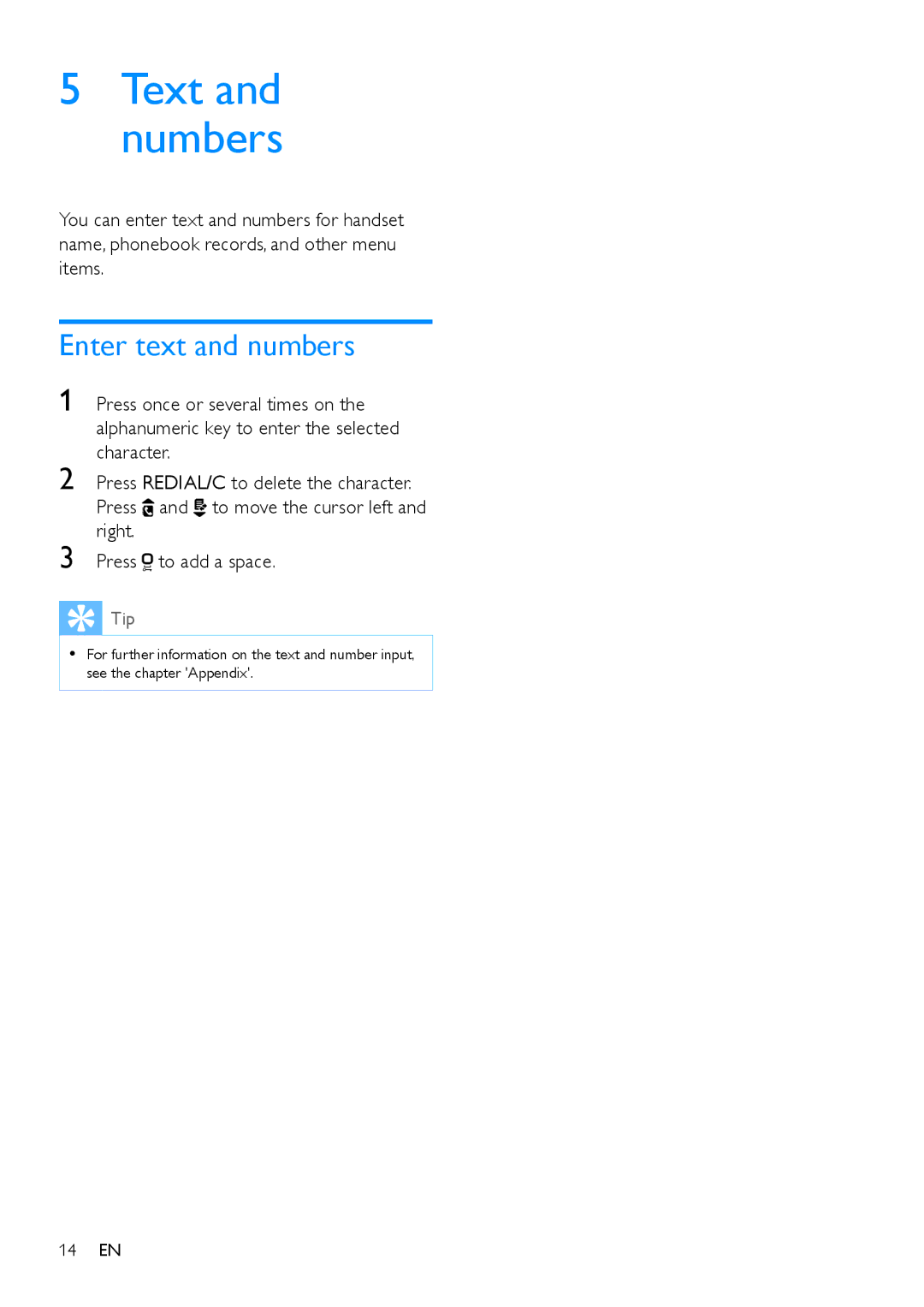 Philips CD195, CD190 user manual Text and numbers, Enter text and numbers 