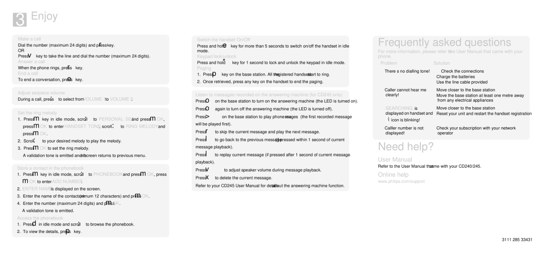 Philips CD245 quick start Enjoy, Frequently asked questions, Need help? 