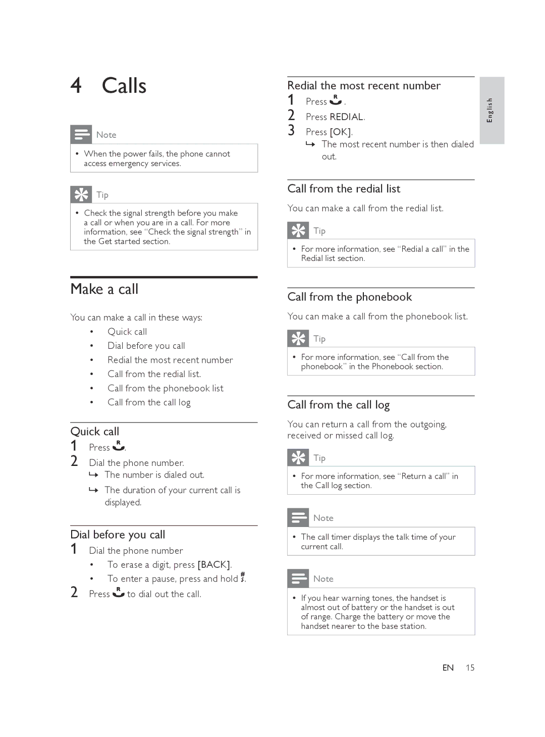 Philips CD275, CD270, AQ95-56F-1224KR user manual Calls, Make a call 