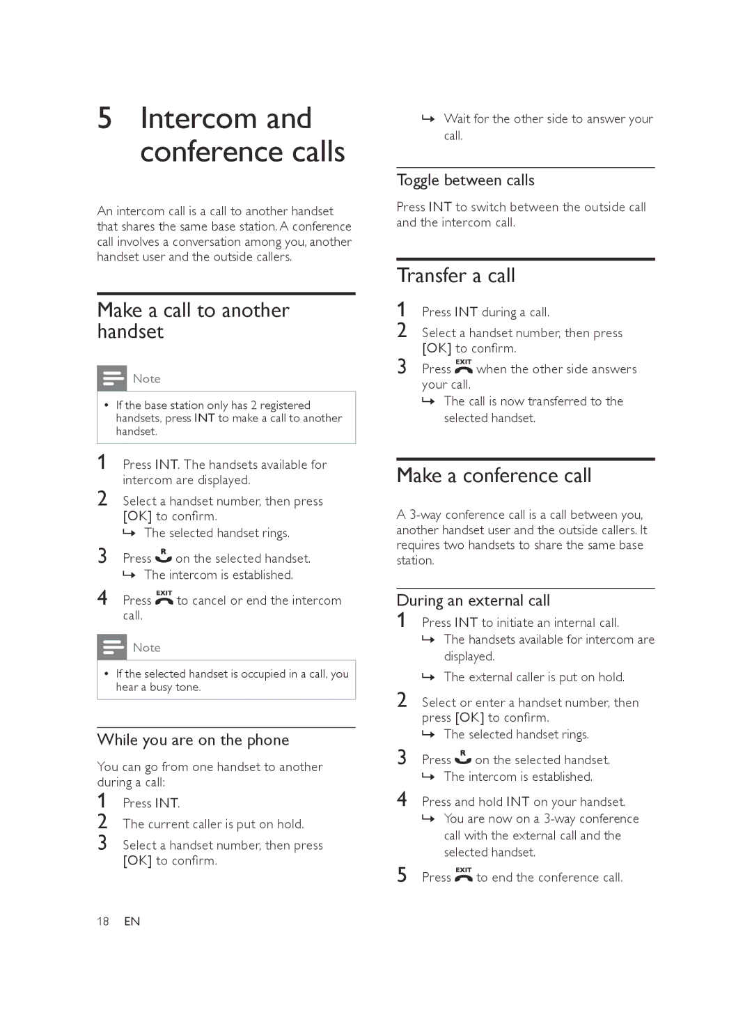 Philips CD275, CD270 Make a call to another handset, Transfer a call, While you are on the phone, Toggle between calls 