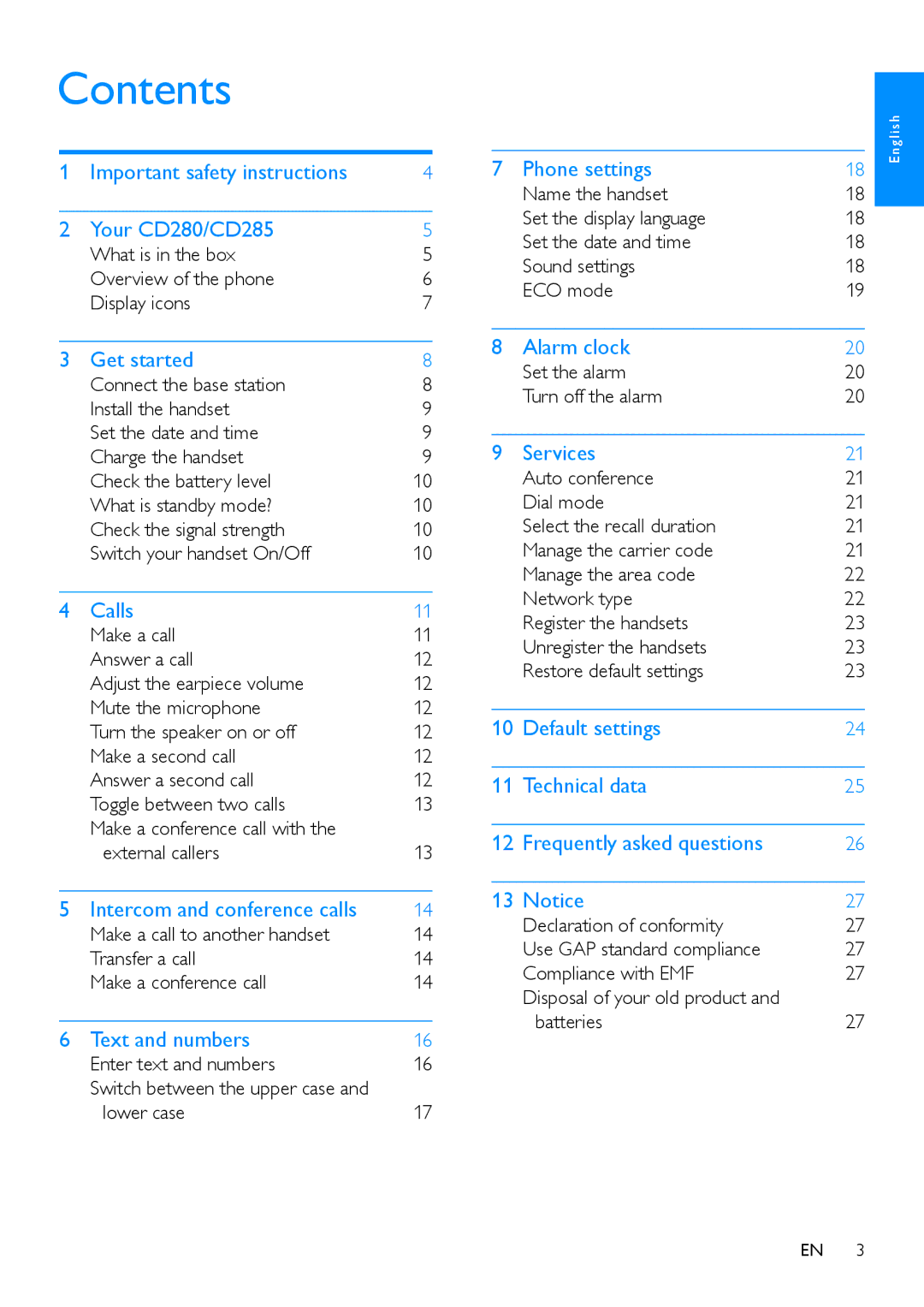 Philips CD280, CD285 user manual Contents 