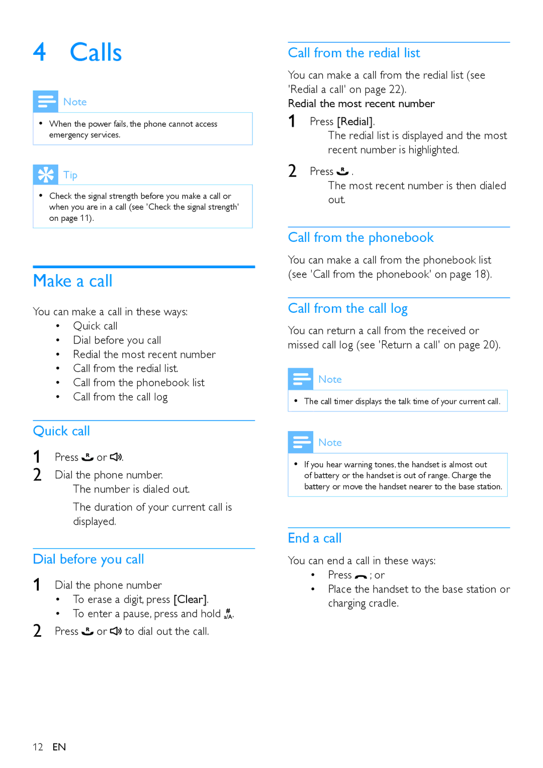 Philips CD290, CD295 user manual Calls, Make a call 