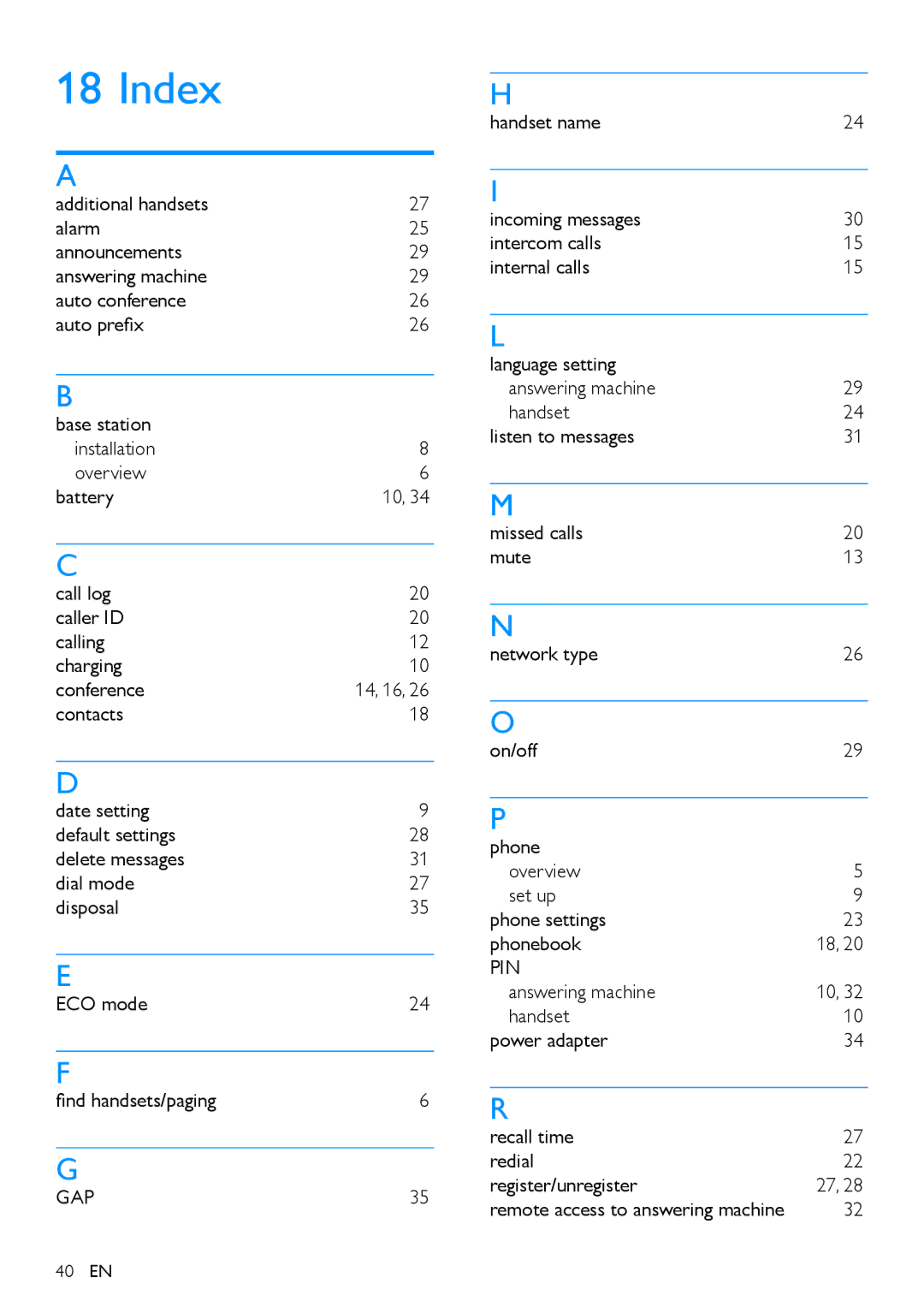 Philips CD290 user manual Index, Gap 