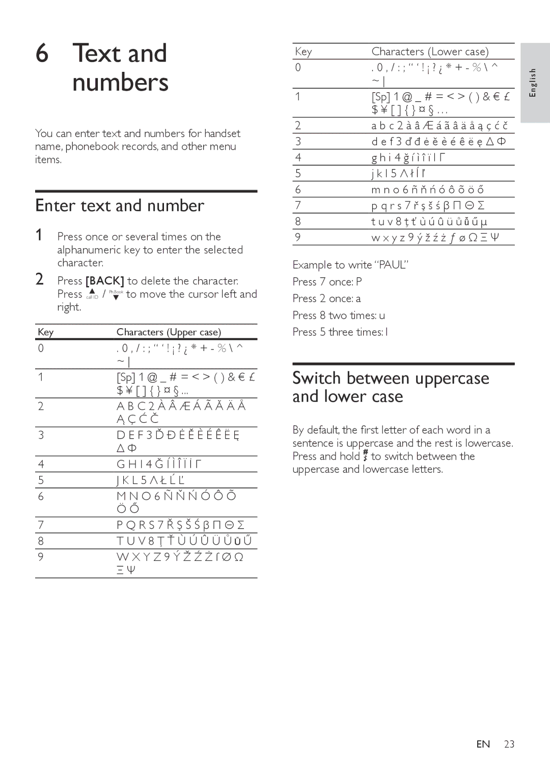 Philips CD360, CD365 user manual Text and numbers, Enter text and number 