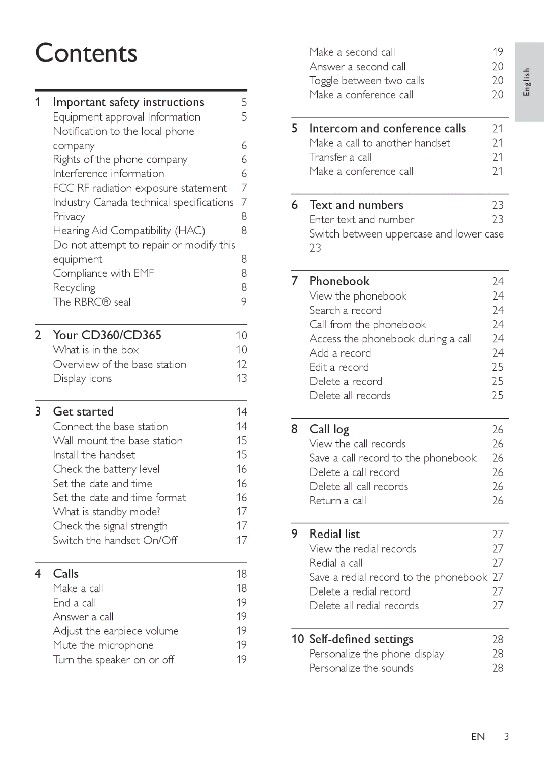 Philips CD360, CD365 user manual Contents 