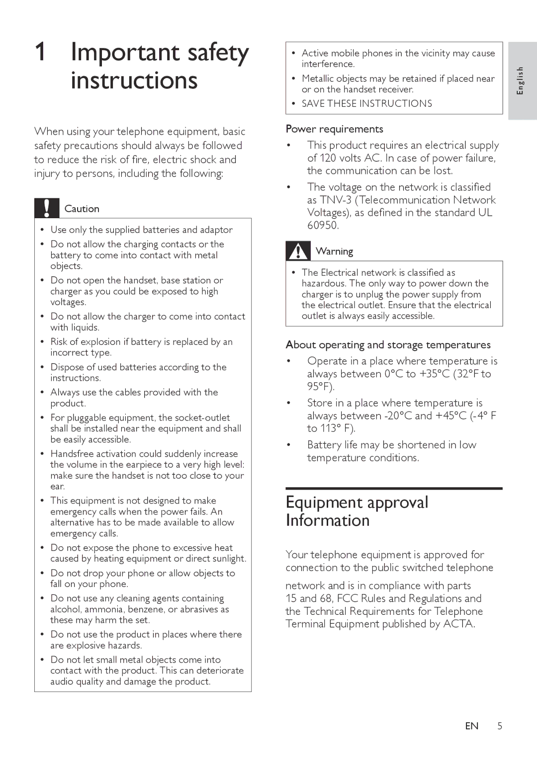 Philips CD360, CD365 user manual Important safety instructions, Equipment approval Information 