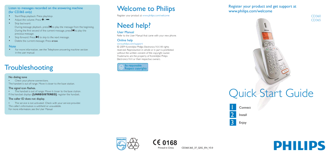 Philips CD3653Q/37 quick start Troubleshooting, Welcome to Philips Need help?, Register your product and get support at 