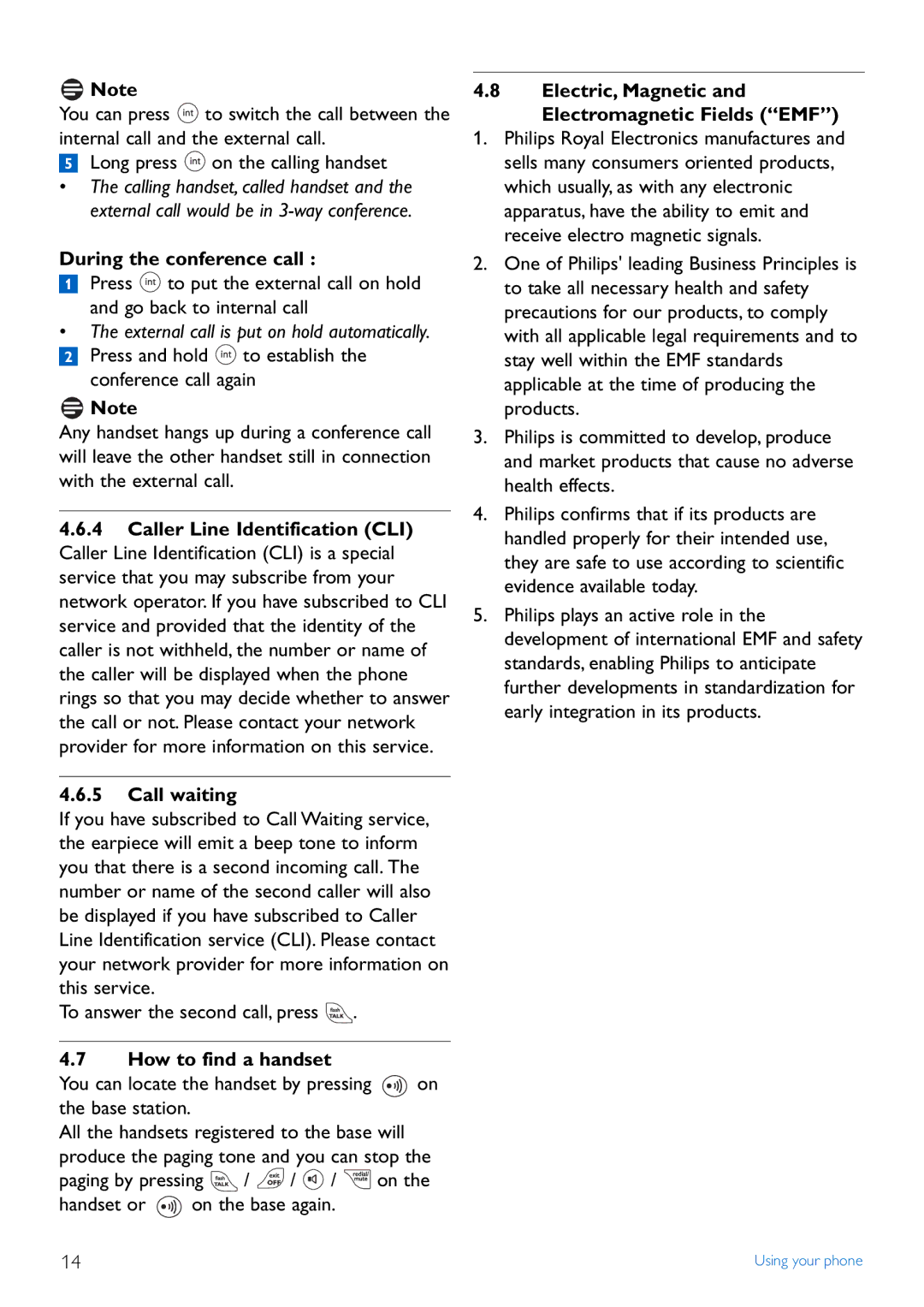 Philips CD440 manual During the conference call, Call waiting, How to find a handset 