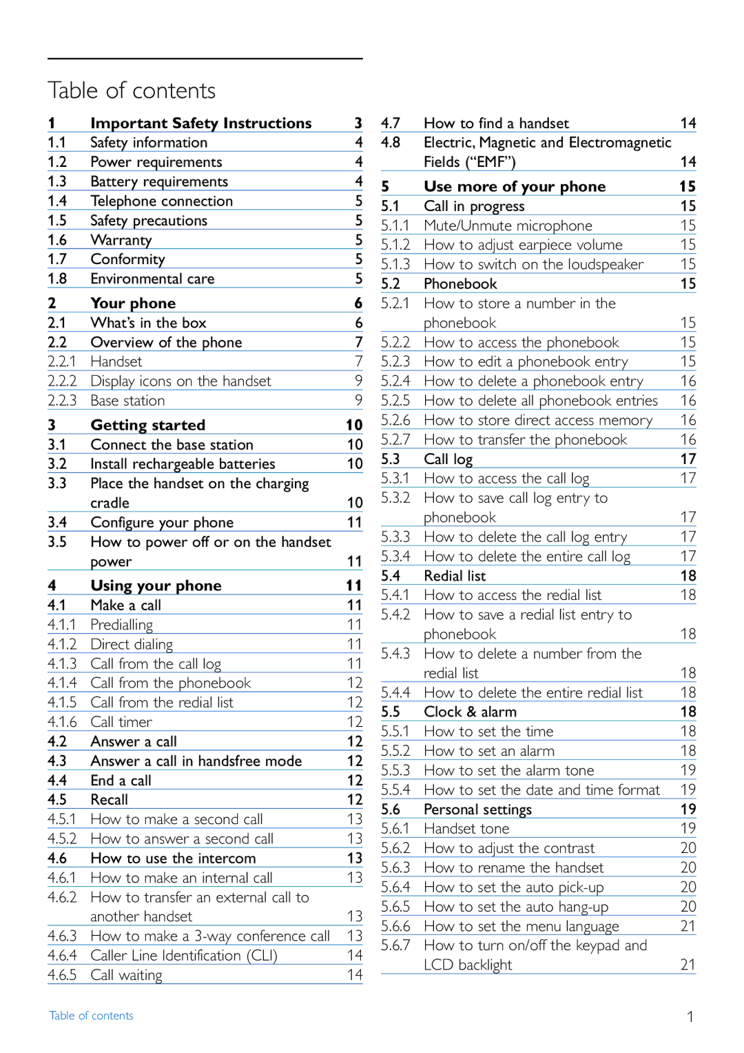 Philips CD440 manual Table of contents 