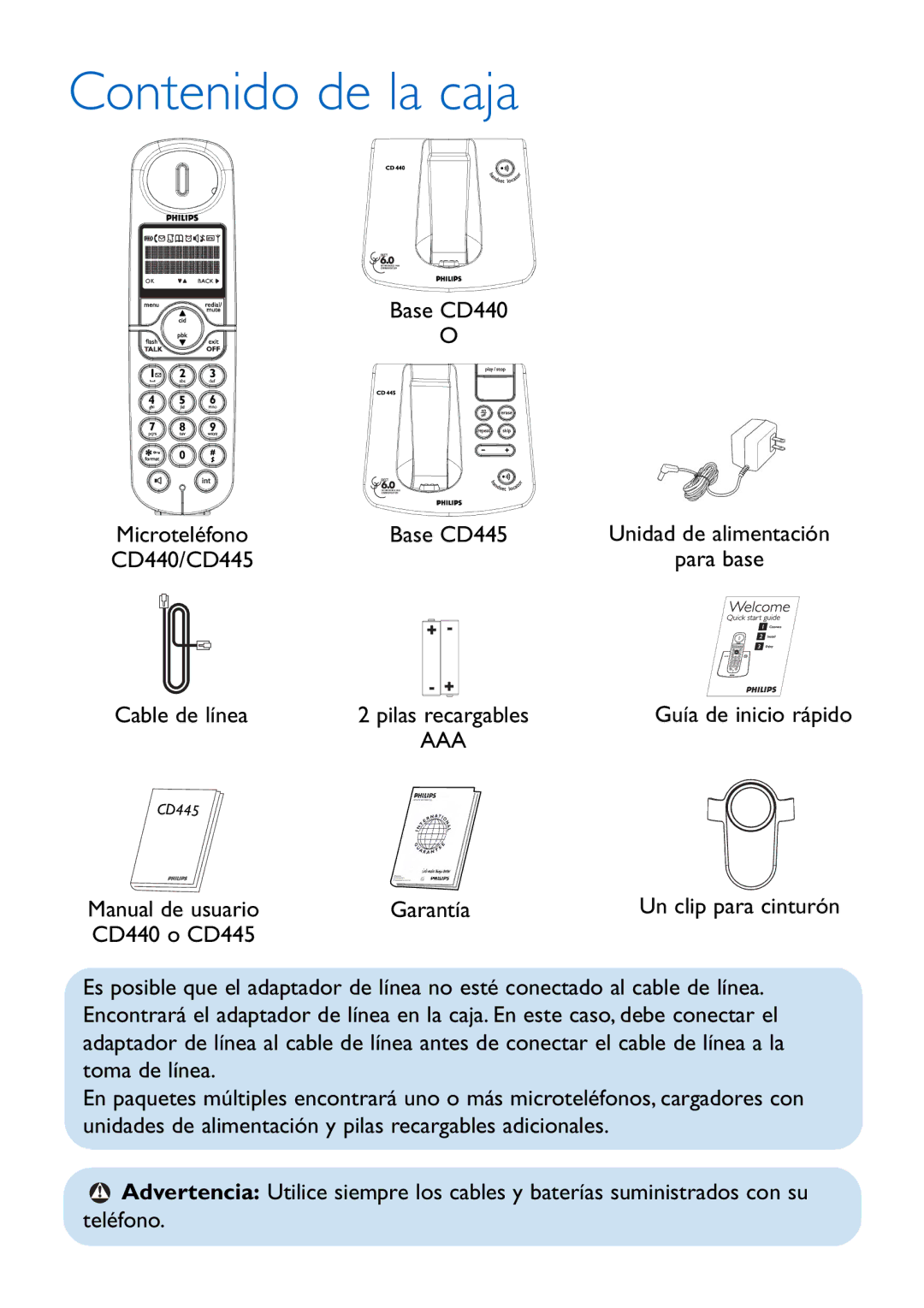 Philips CD440 manual Contenido de la caja 