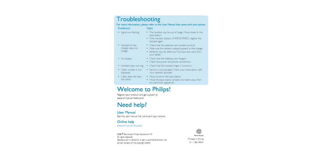 Philips CD455, CD450 user manual Troubleshooting, Welcome to Philips, Need help?, User Manual, Online help, ProblemsTips 