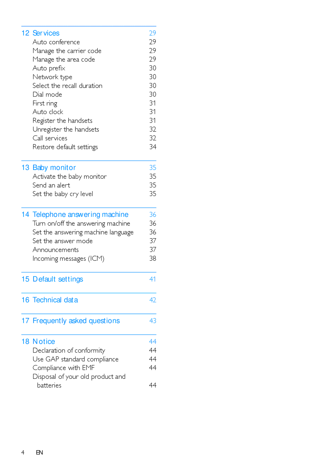 Philips CD485, CD480 user manual Services, Set the answer mode Announcements Incoming messages ICM 