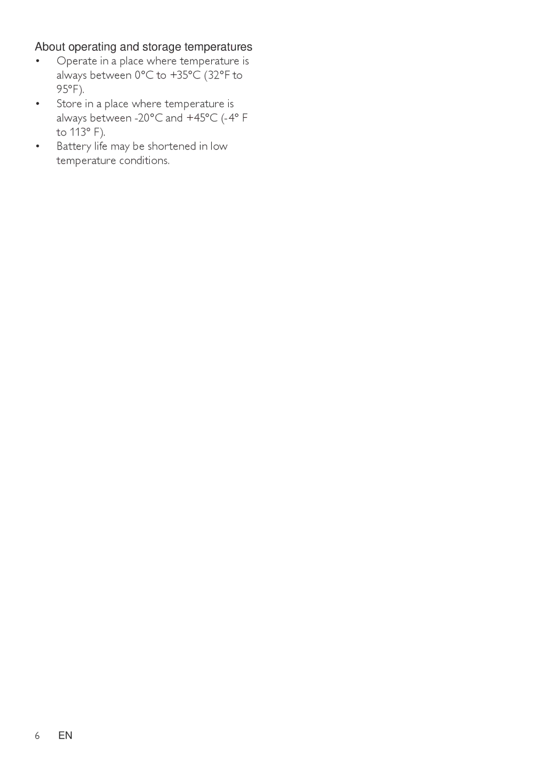 Philips CD485, CD480 user manual About operating and storage temperatures 