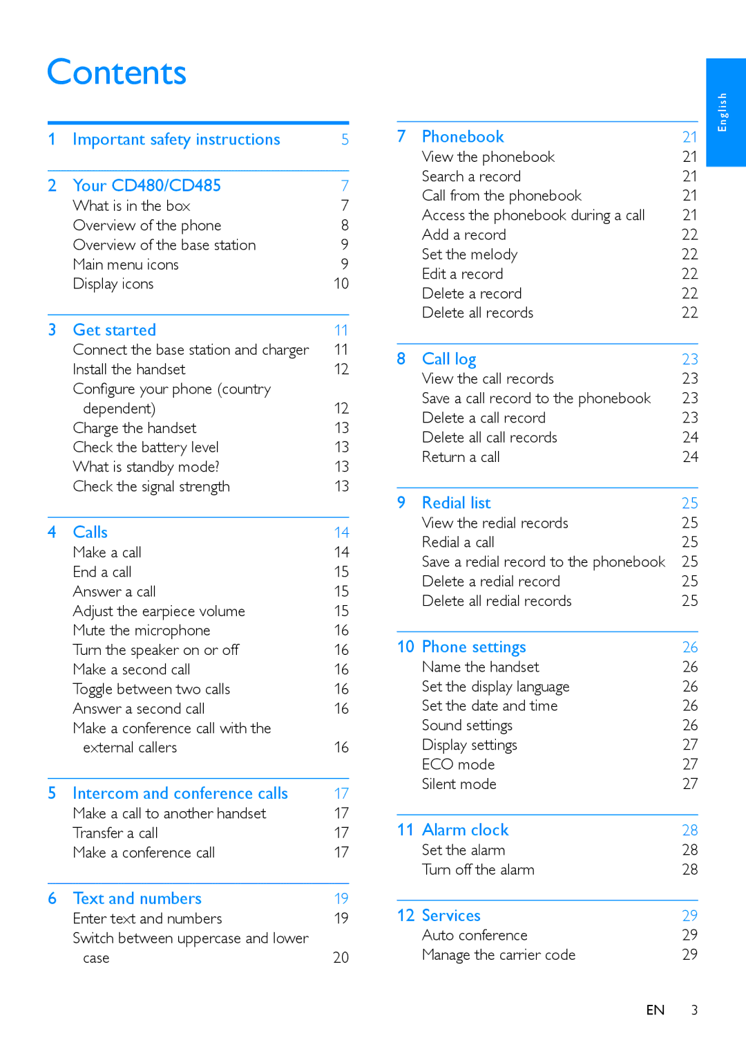 Philips CD480, CD485 user manual Contents 