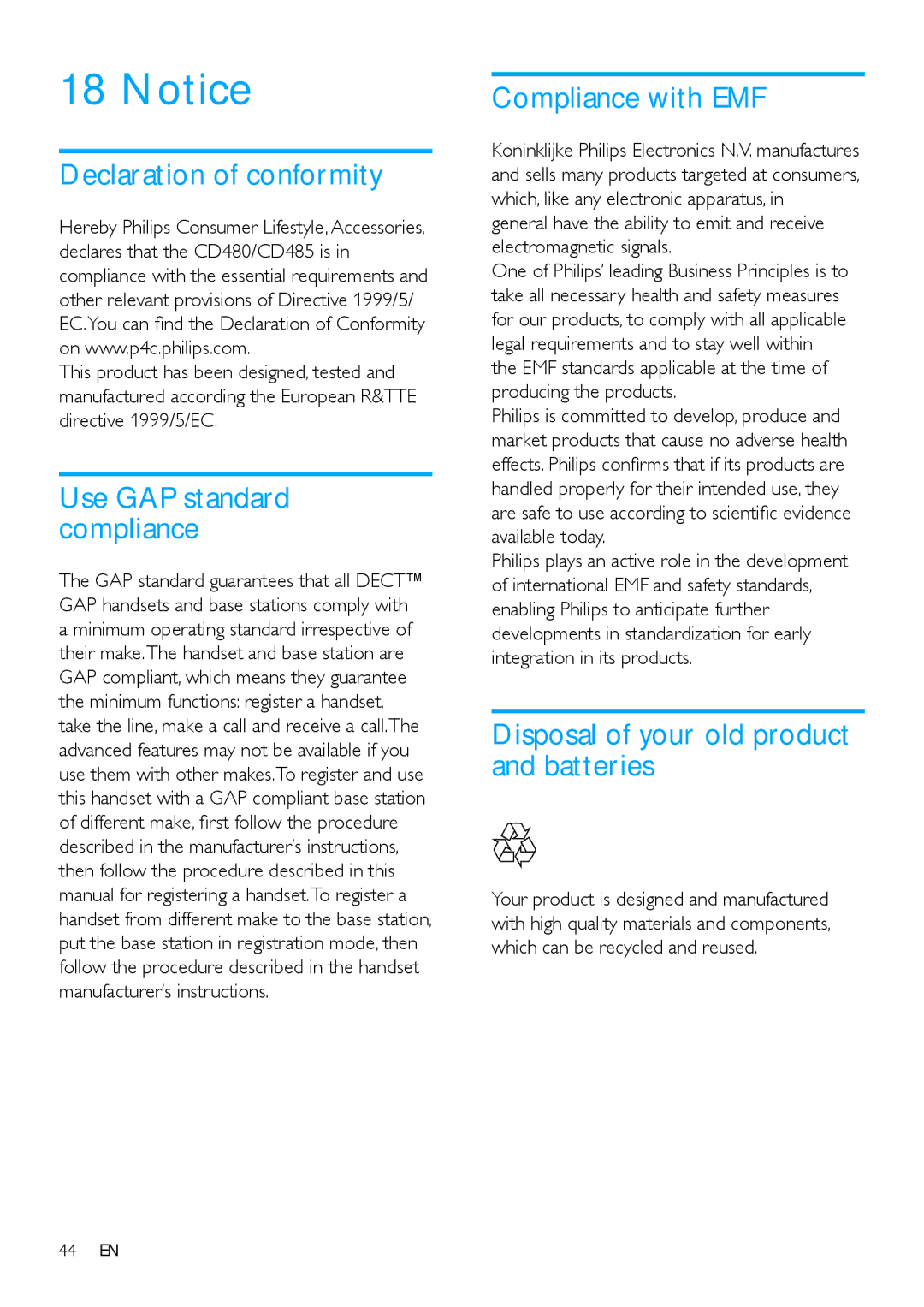 Philips CD485, CD480 user manual Declaration of conformity 