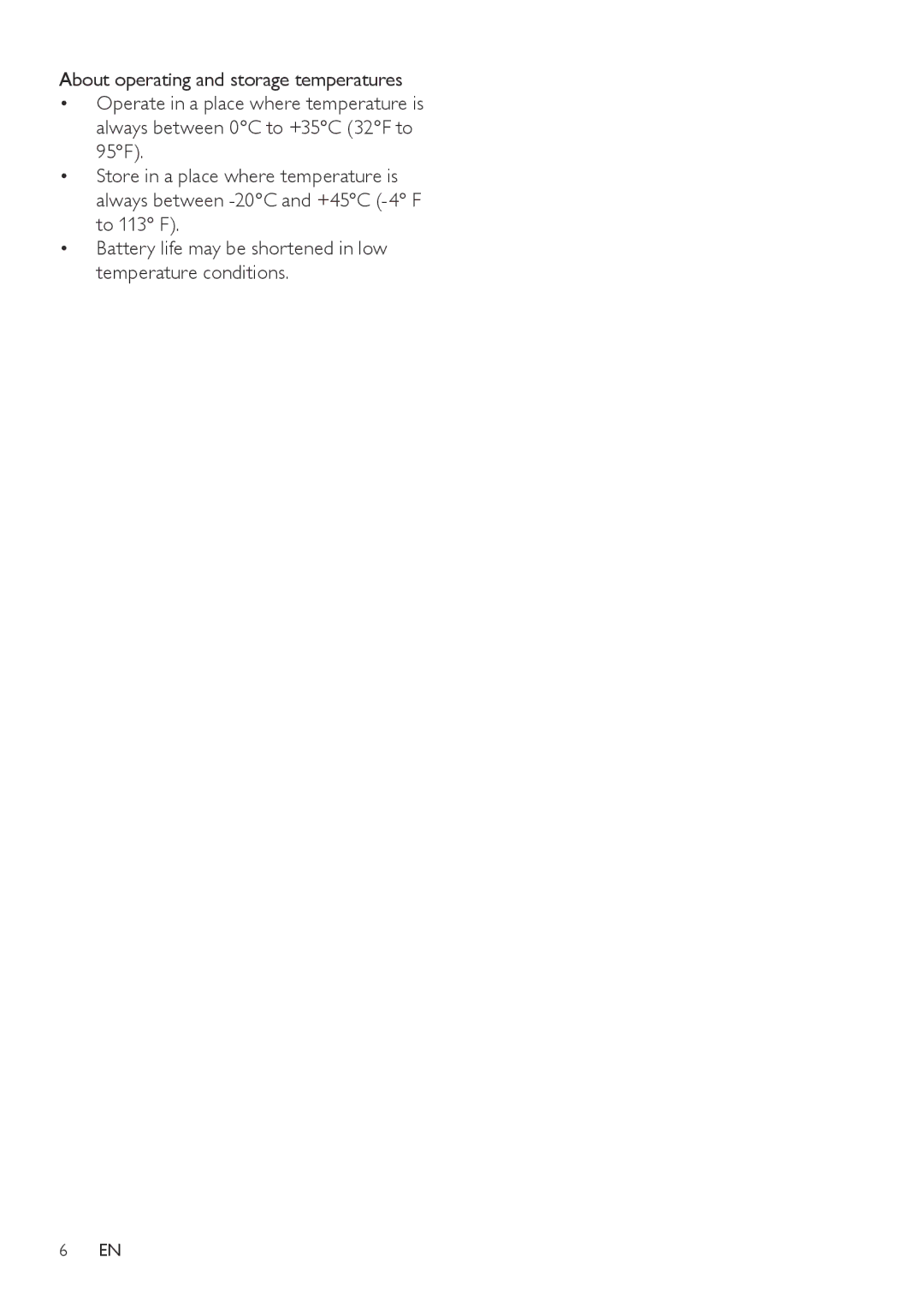 Philips CD485, CD480 user manual About operating and storage temperatures 