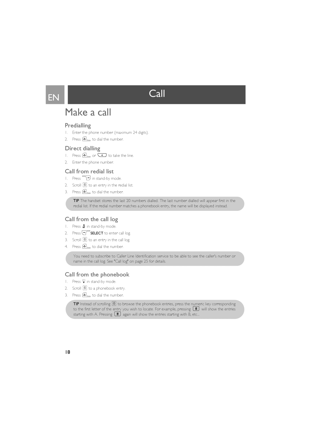 Philips CD535 manual ENCall, Make a call 