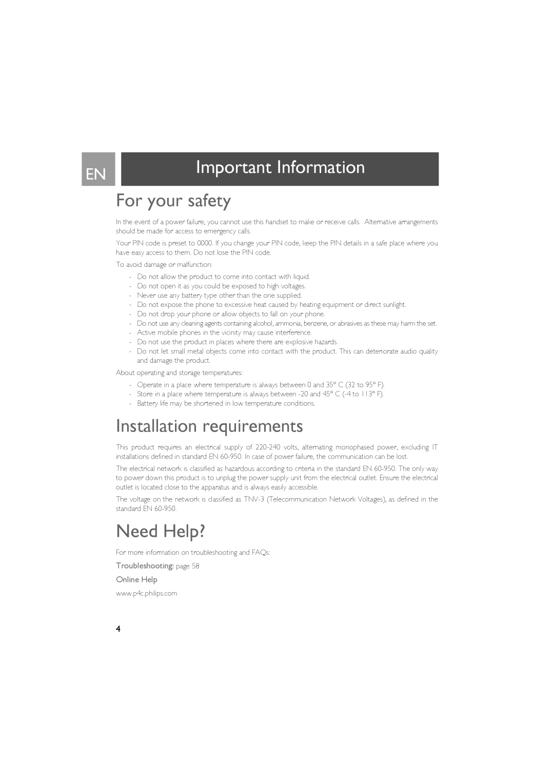 Philips CD535 manual Important Information, For your safety, Installation requirements, Need Help? 