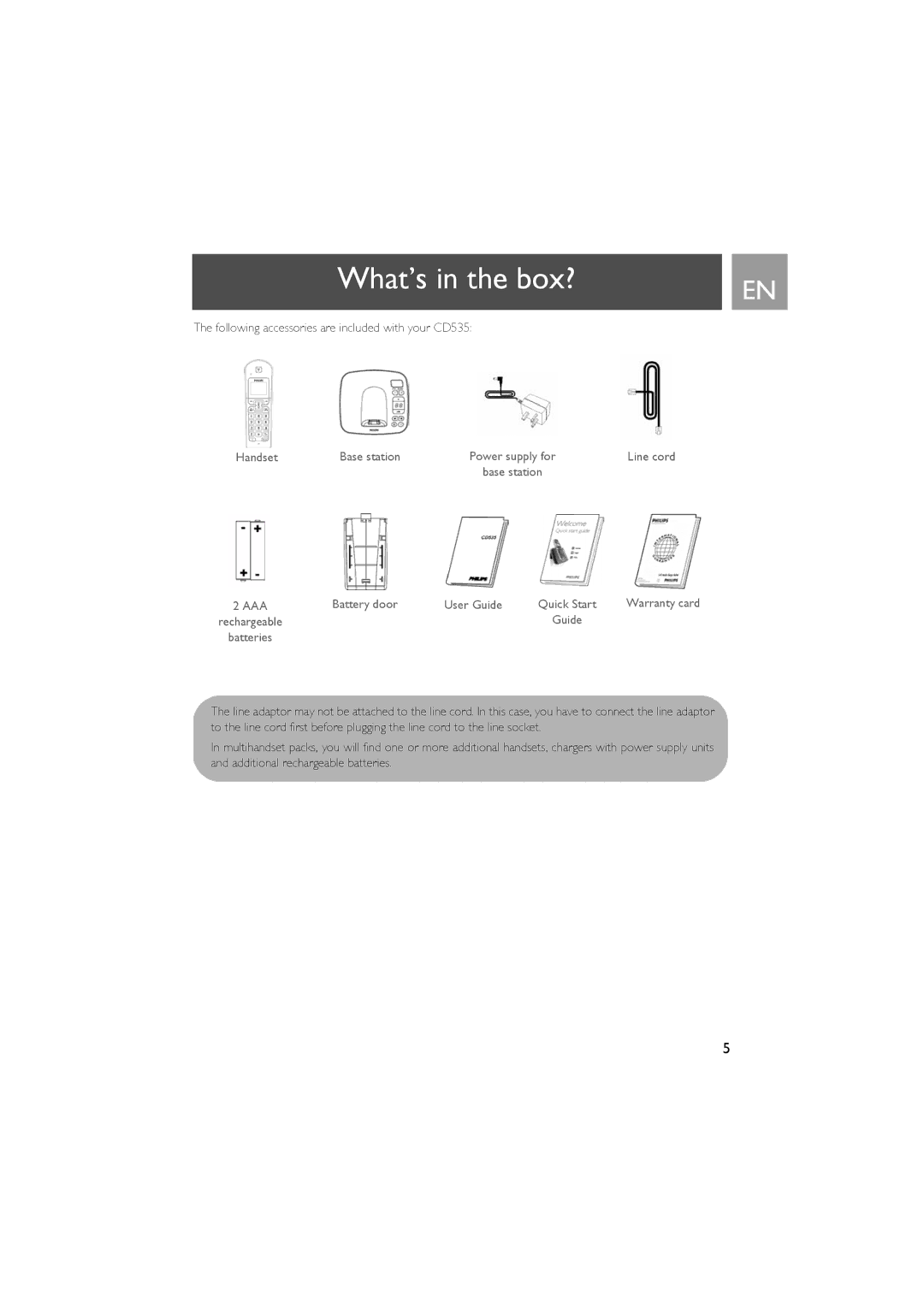 Philips CD535 manual What’s in the box?, Battery door User Guide 