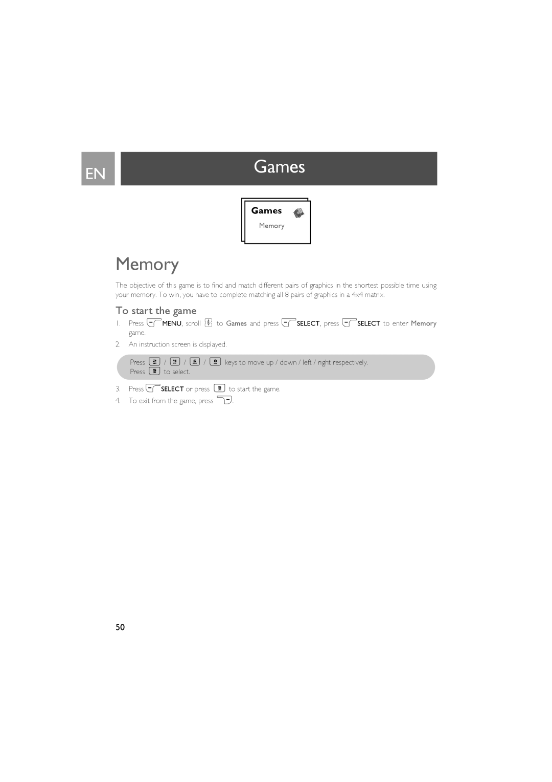 Philips CD535 manual ENGames, Memory, To start the game 