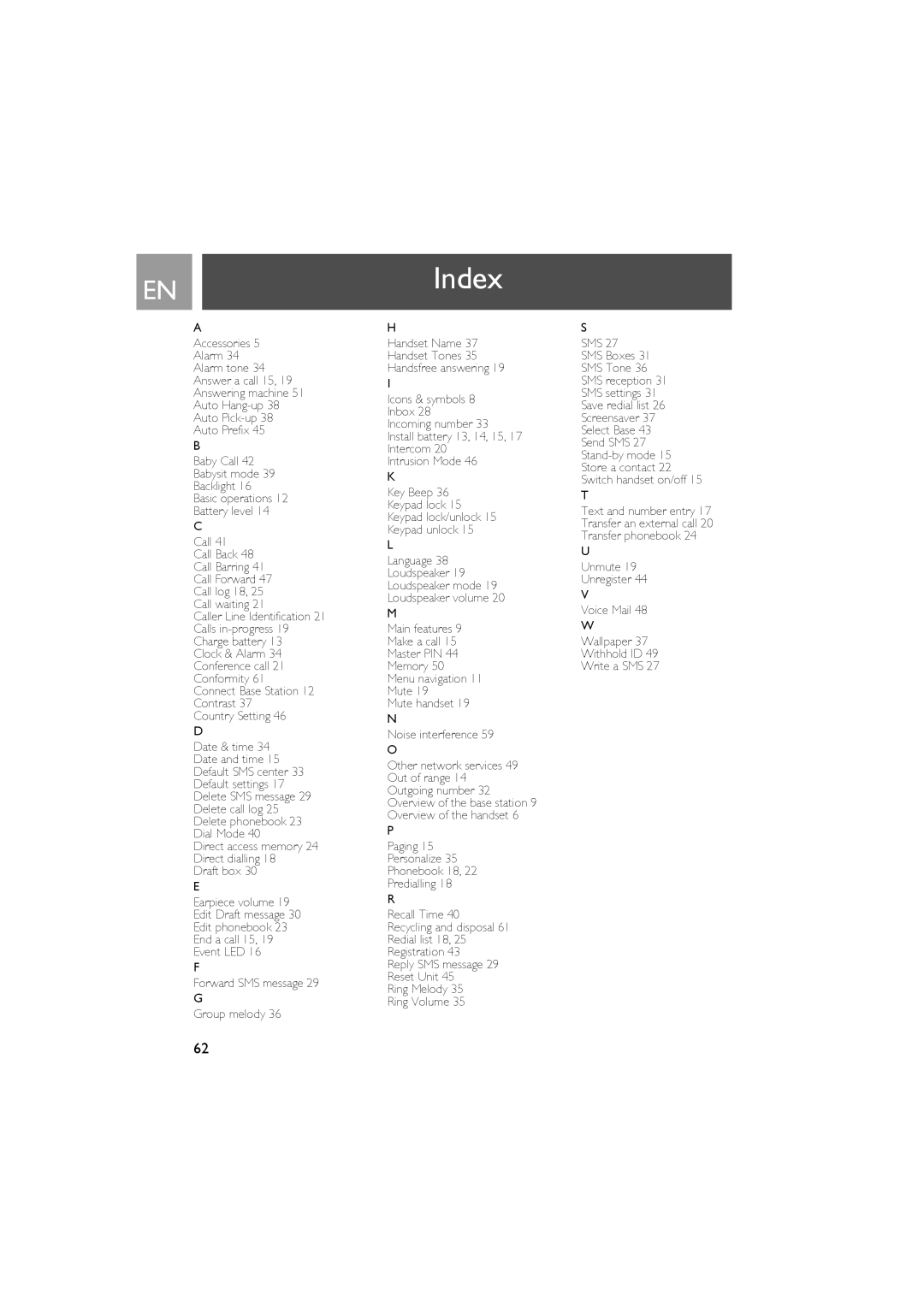 Philips CD535 manual Index 