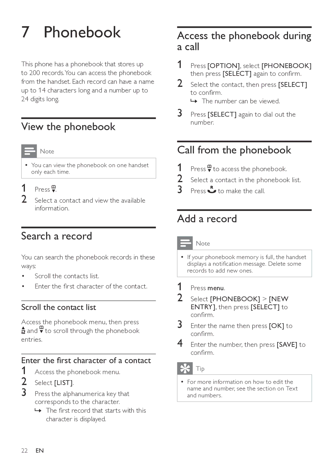 Philips CD560, CD565 user manual Phonebook 