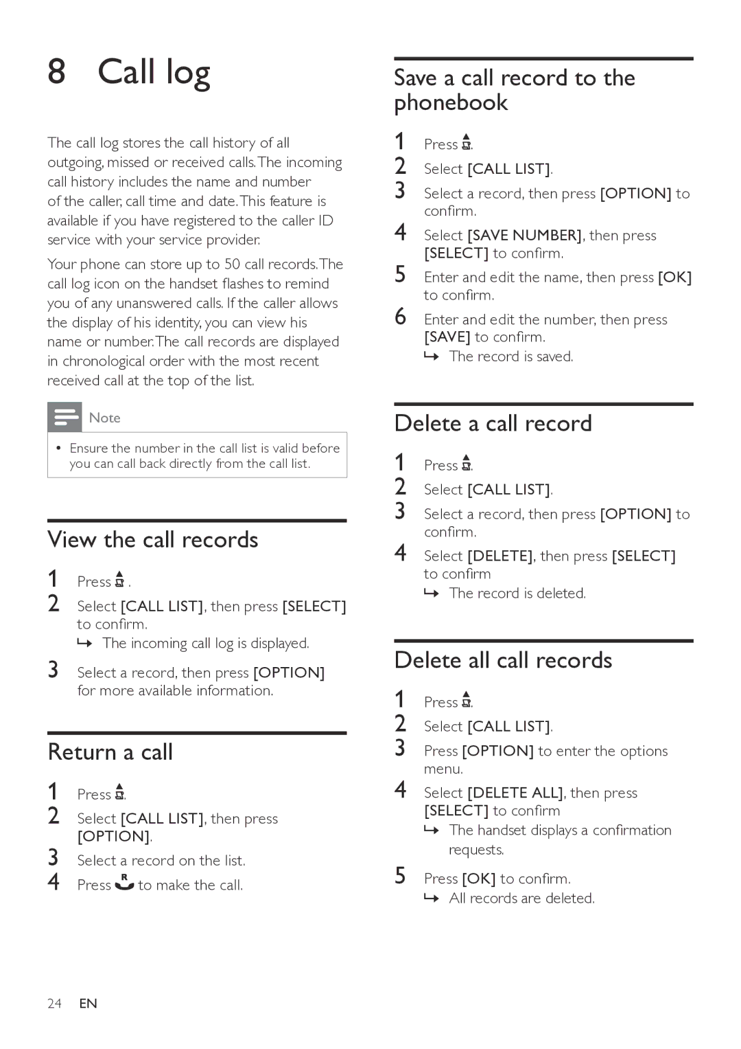 Philips CD560, CD565 user manual Call log 