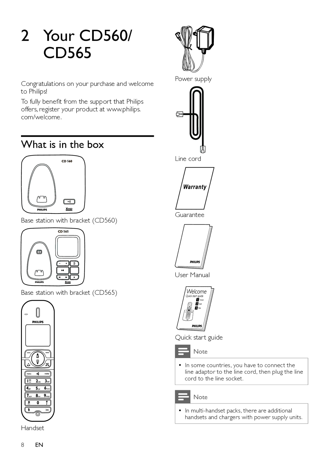 Philips CD560, CD565 user manual What is in the box, Congratulations on your purchase and welcome to Philips 