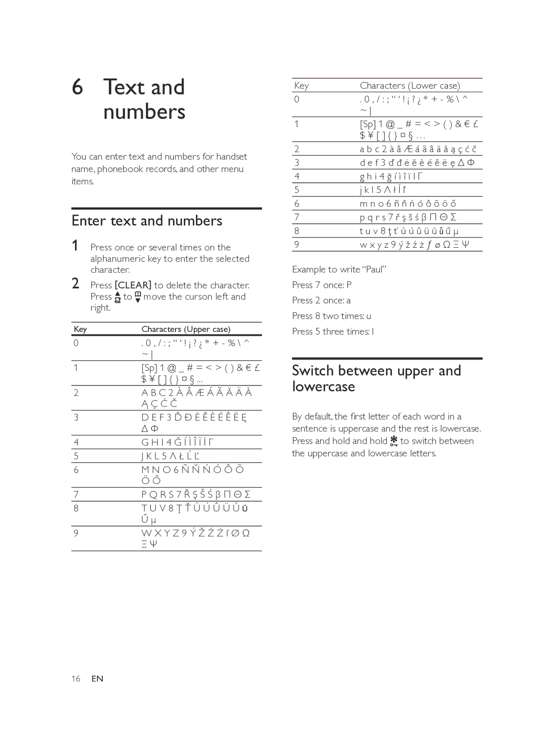 Philips CD560 user manual Enter text and numbers, Switch between upper and lowercase 