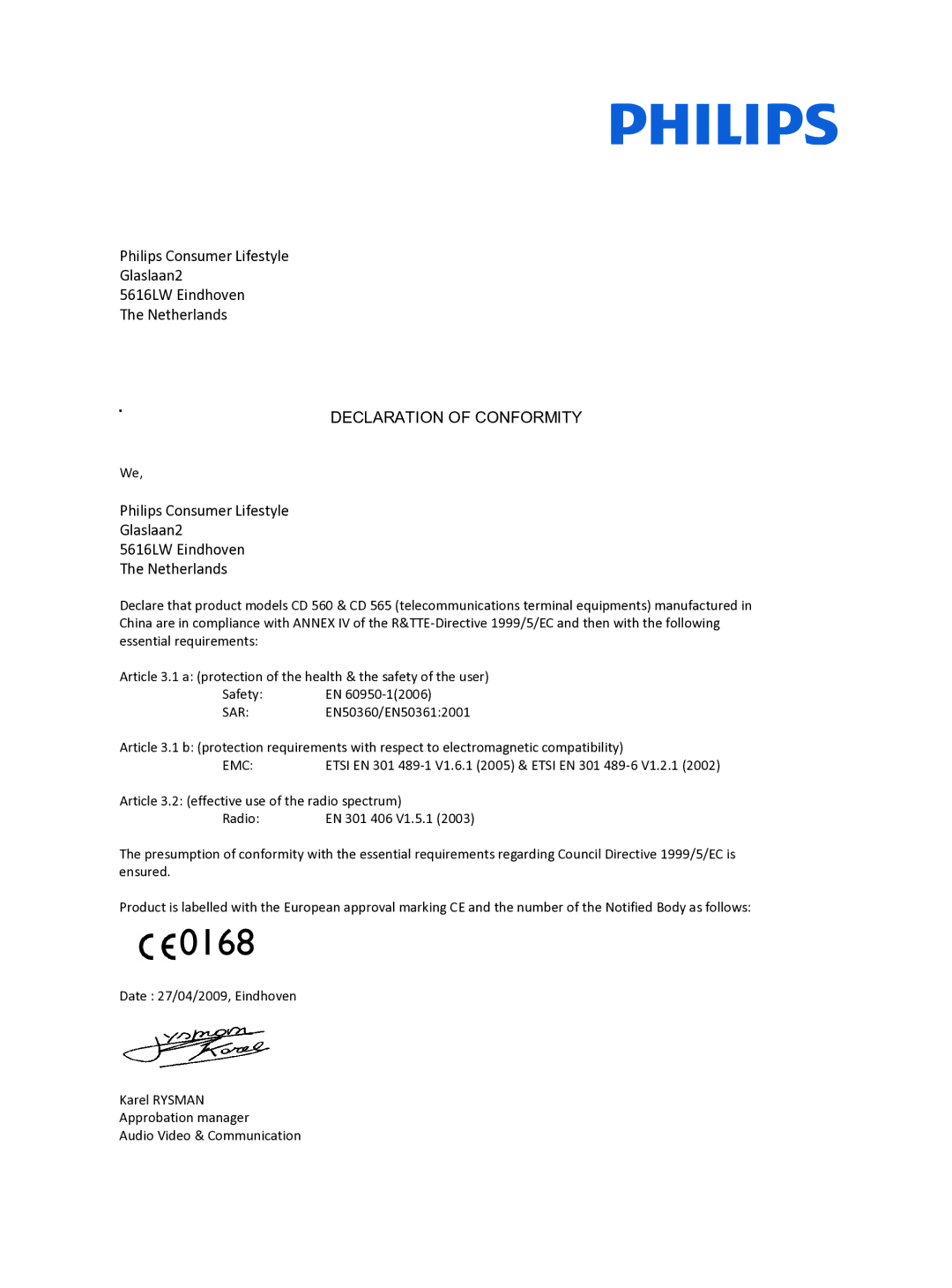 Philips CD560 user manual 0168 