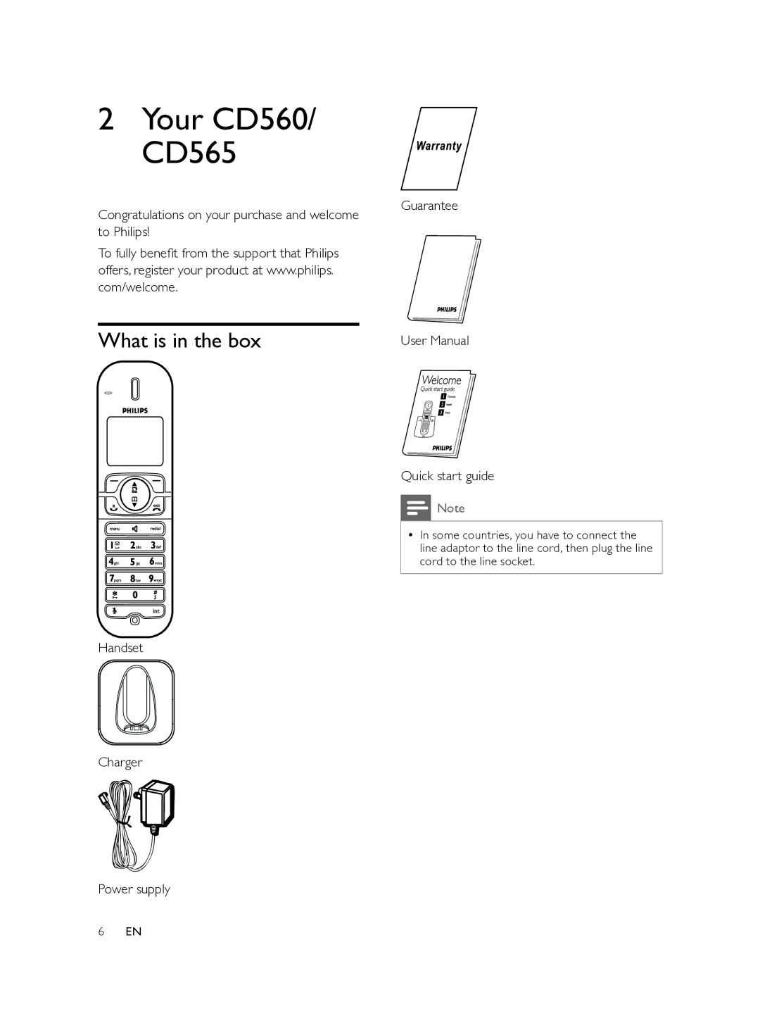 Philips CD560 user manual What is in the box, Congratulations on your purchase and welcome to Philips 