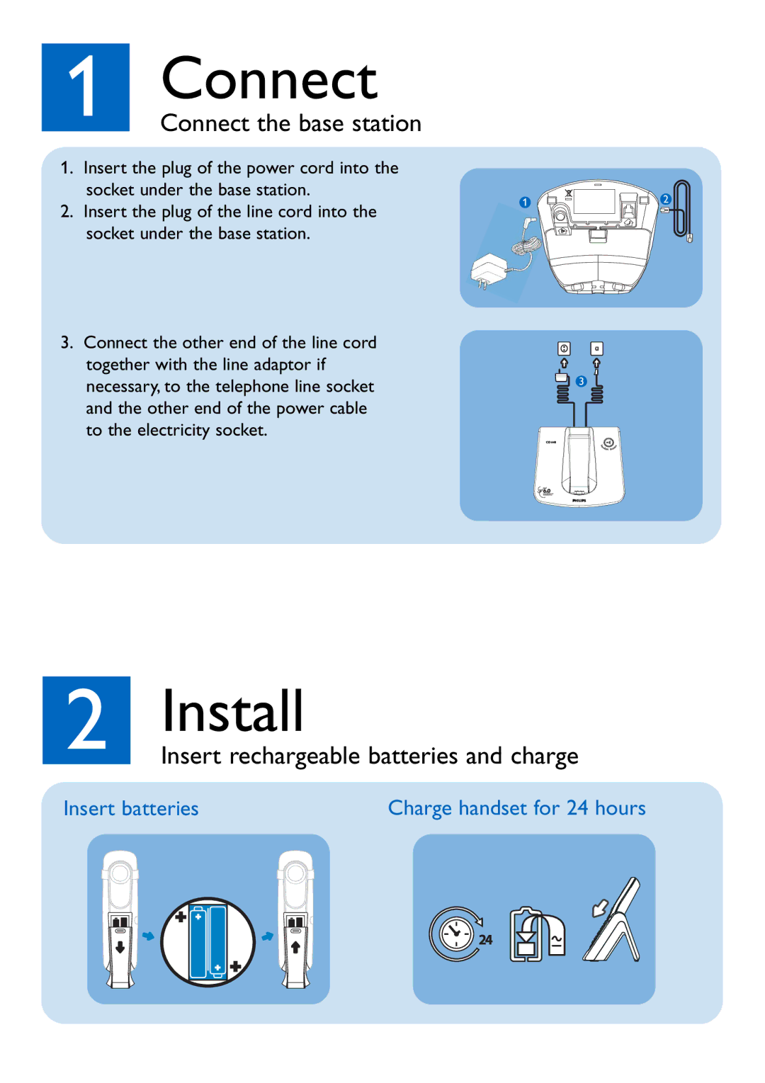 Philips CD640 quick start Connect, Insert batteries 