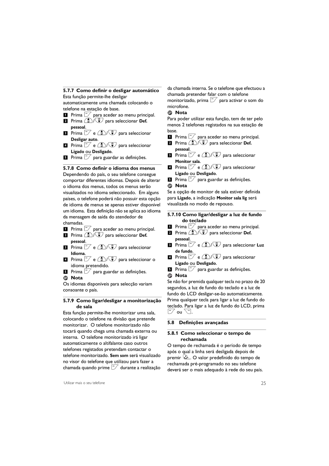 Philips CD645 manual Como ligar/desligar a monitorização de sala, Como ligar/desligar a luz de fundo do teclado 