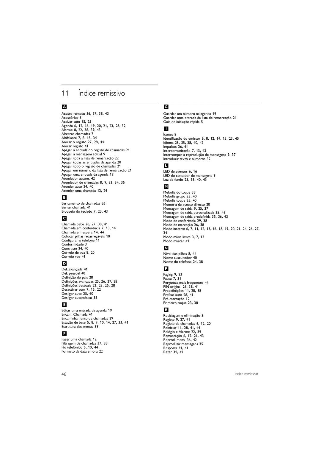 Philips CD645 manual 11 Índice remissivo 