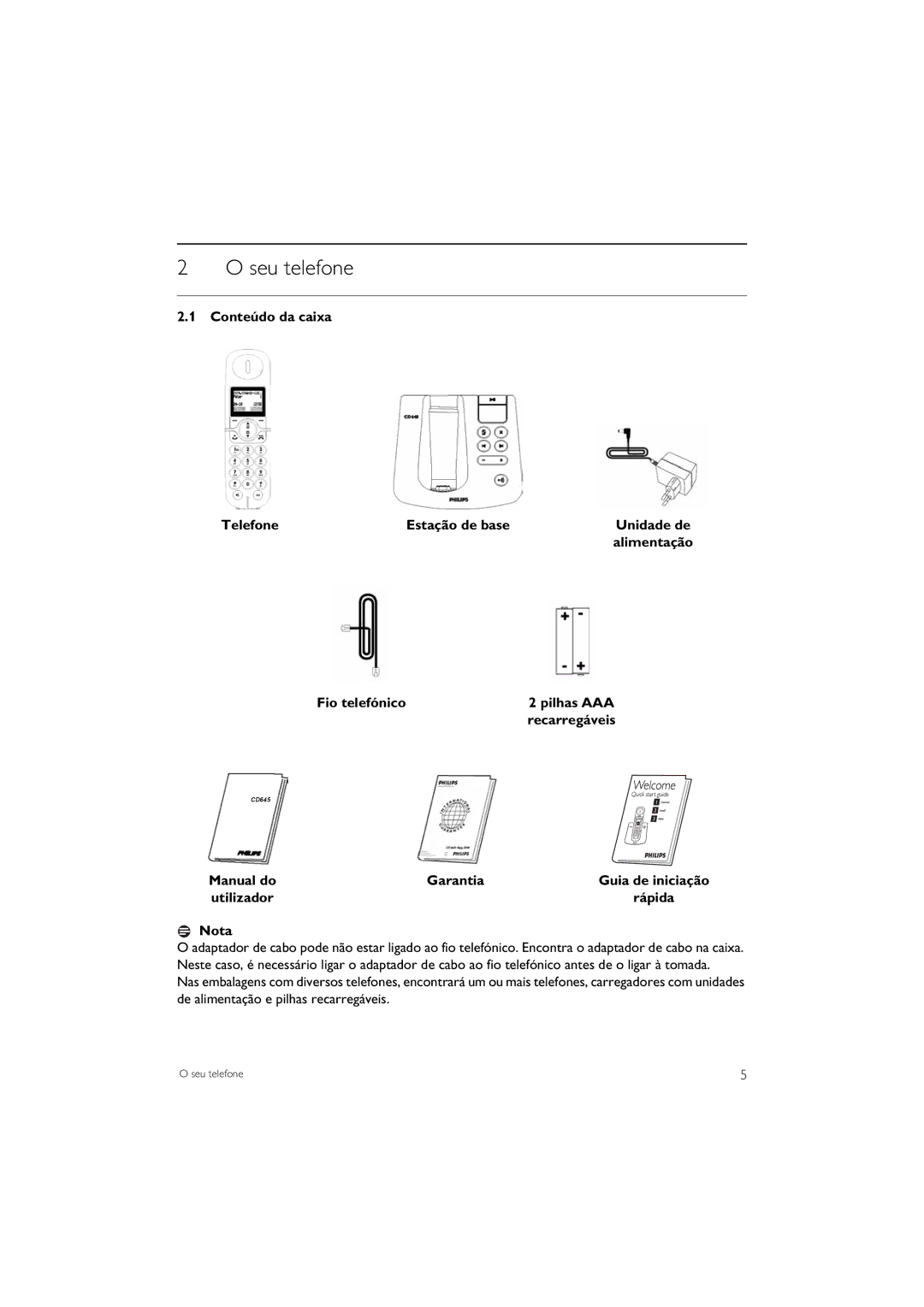 Philips CD645 manual Seu telefone 