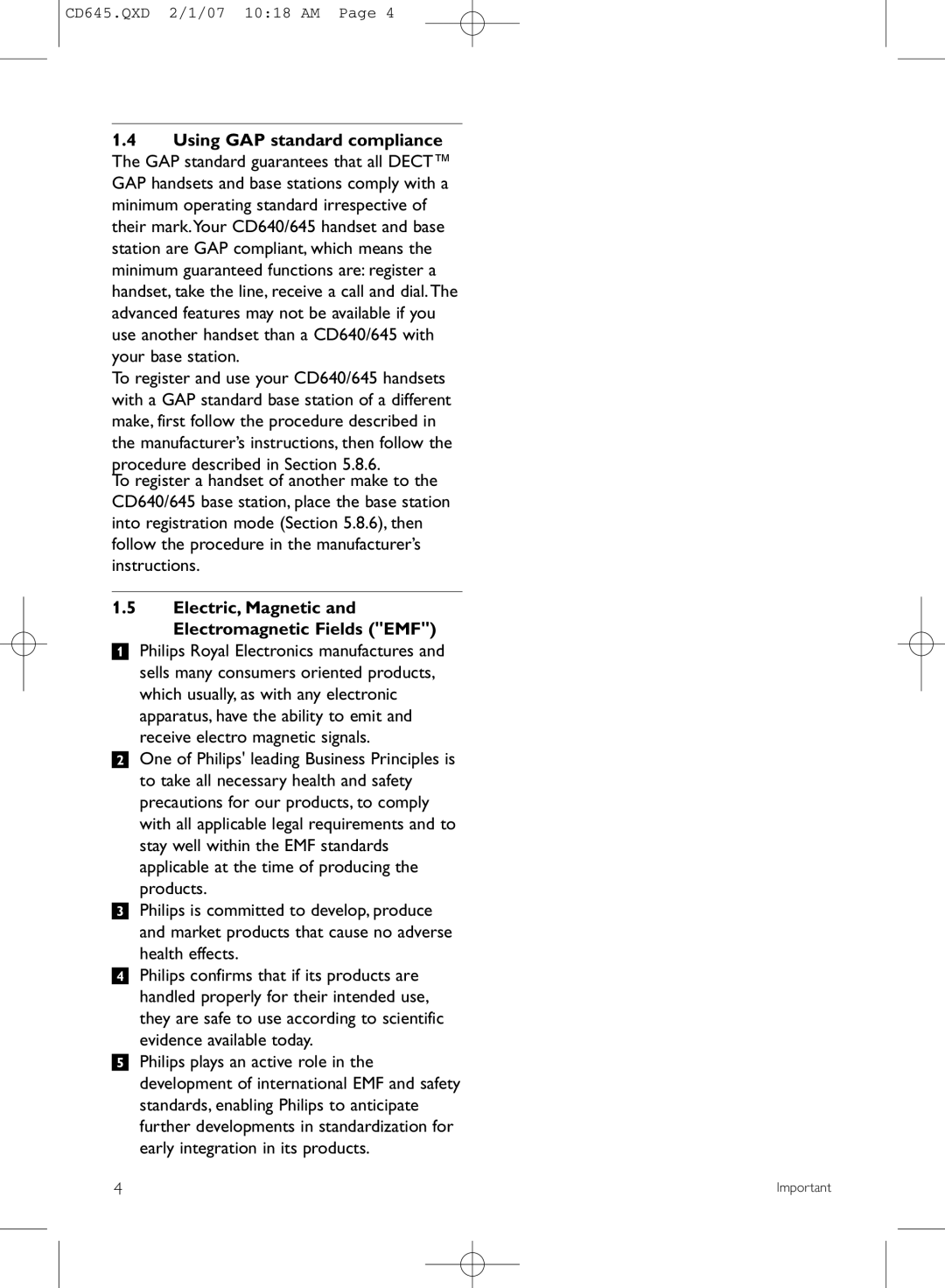 Philips CD645 manual Electric, Magnetic and Electromagnetic Fields EMF 