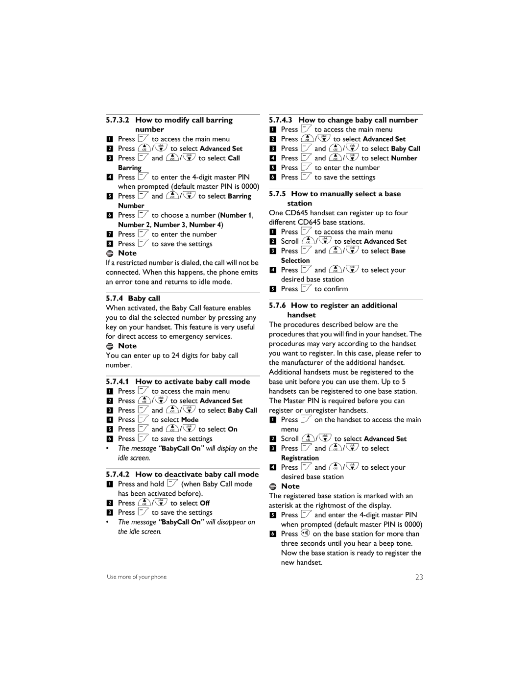 Philips CD6452B manual How to modify call barring number, Baby call, How to activate baby call mode 