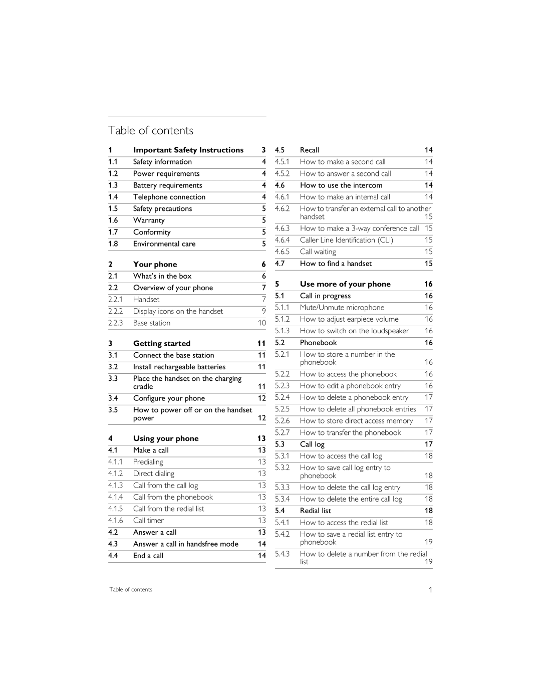 Philips CD6452B manual Table of contents 