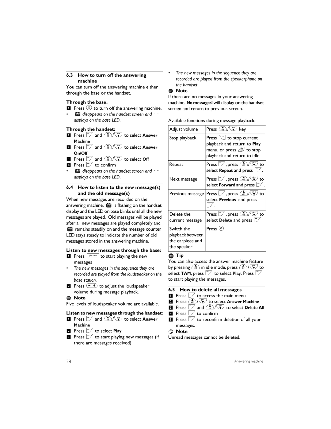 Philips CD6452B manual How to turn off the answering machine, How to listen to the new messages and the old messages 