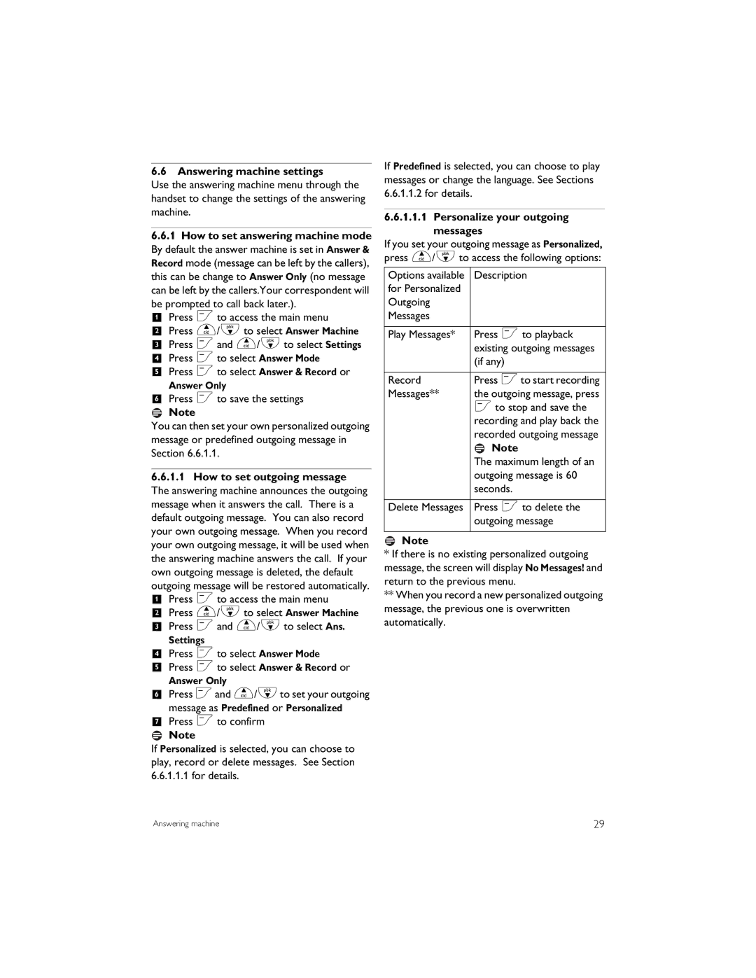 Philips CD6452B manual Answering machine settings, Personalize your outgoing messages 