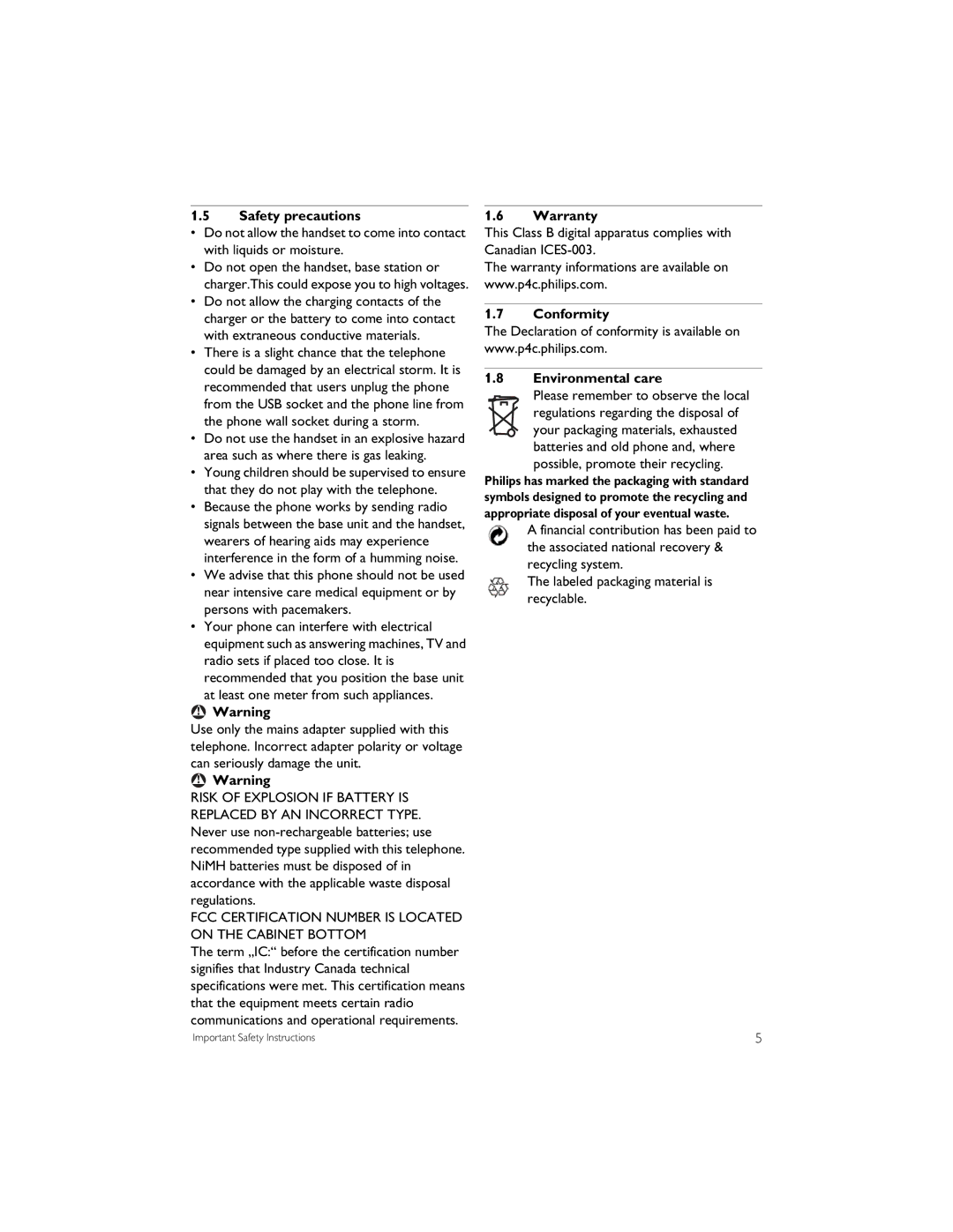 Philips CD6452B manual Safety precautions, Warranty, Conformity Environmental care 