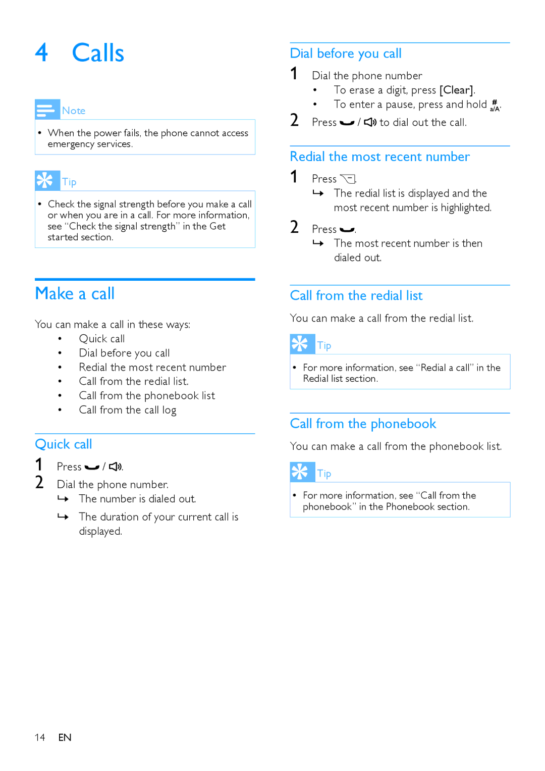 Philips CD685, CD680 user manual Calls, Make a call 