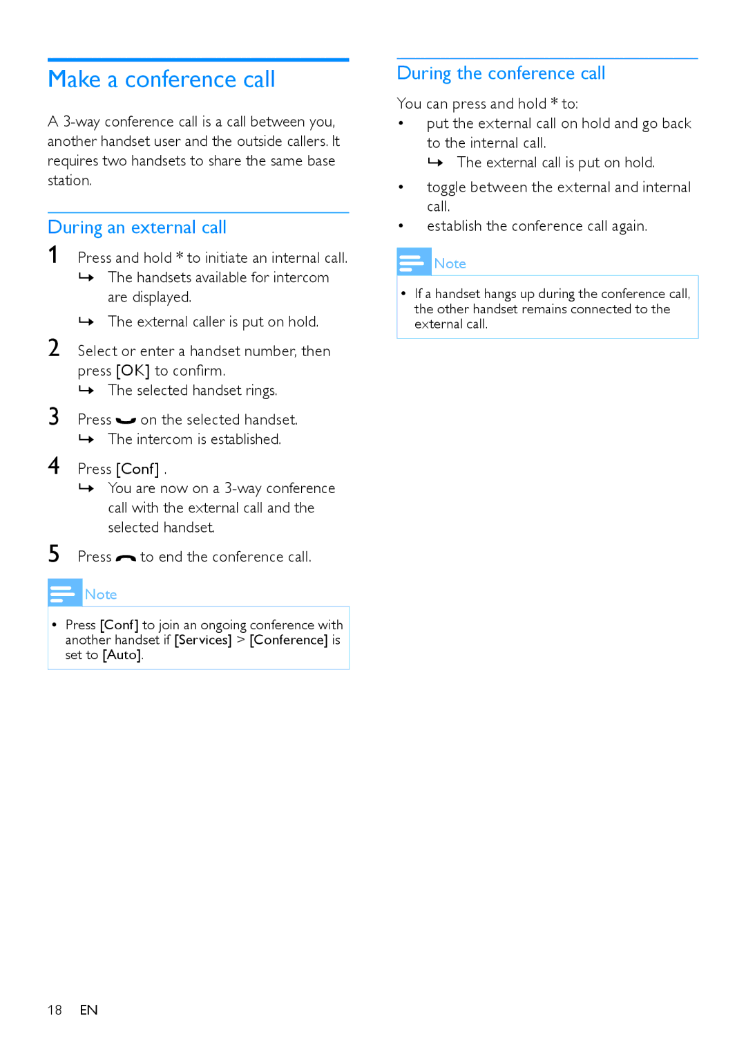 Philips CD685, CD680 user manual Make a conference call, During an external call, During the conference call 