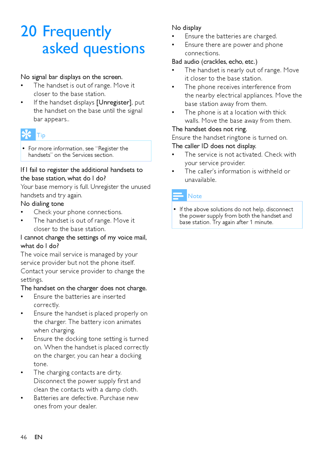 Philips CD685, CD680 user manual Frequently asked questions, Handset does not ring 